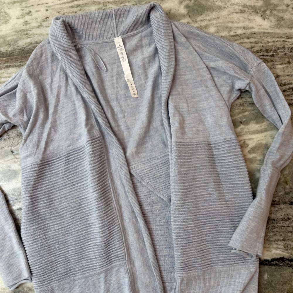 Lululemon Cardigan Sweater “Sit In Lotus Wrap II”
Heathered Chambray - Picture 6 of 9